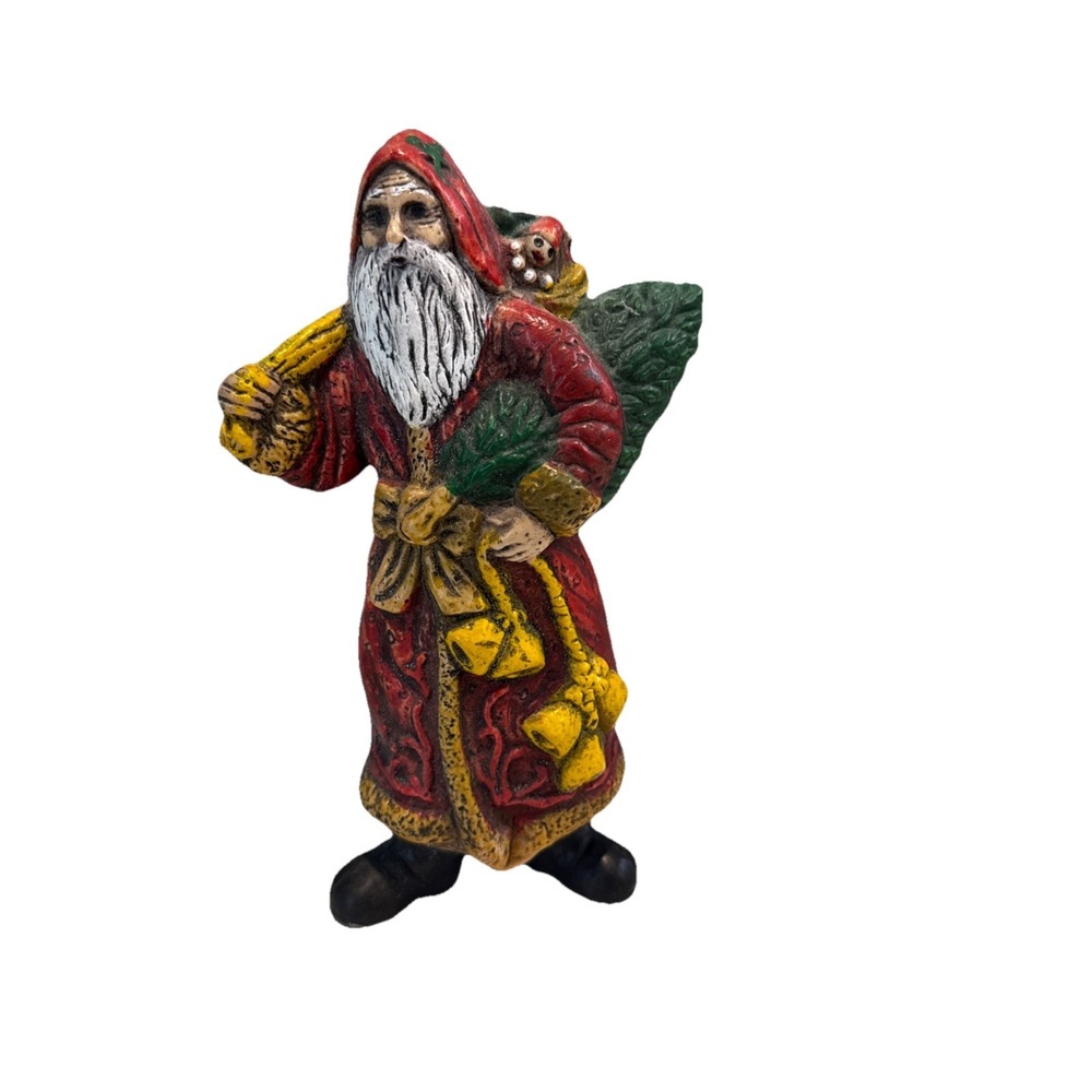 Old World Santa Hard Plastic Lg Blow Mold Hanging 7" Christmas Ornament